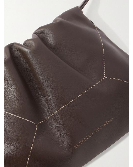 Brunello Cucinelli Brown Embellished Leather Shoulder Bag