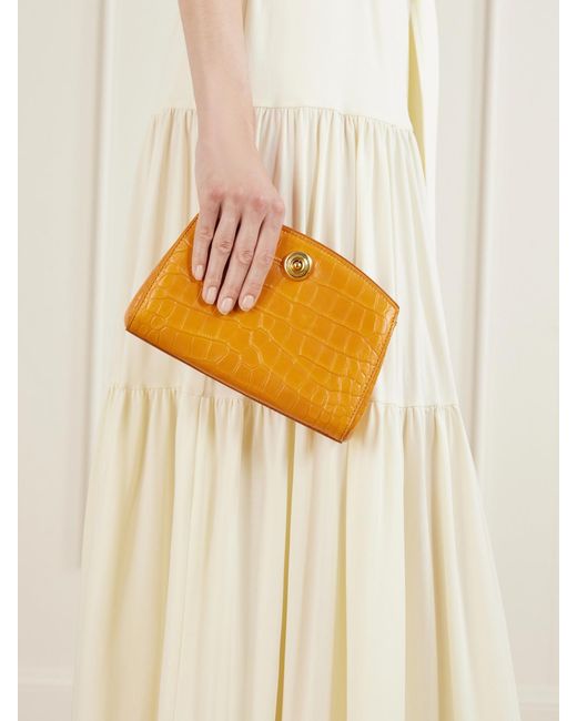 Liffner Orange Pushlock Croc-Effect Leather Clutch