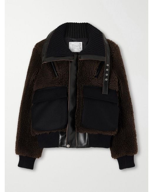 Sacai Black Wool-Blend Plush Coat