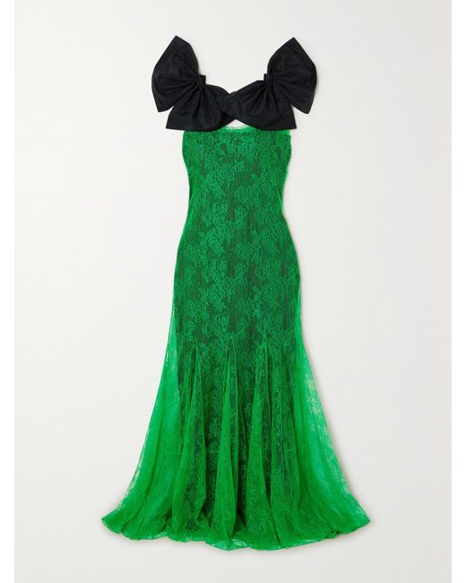 Nina Ricci Green Lace And Bow-Detailed Taffeta Gown