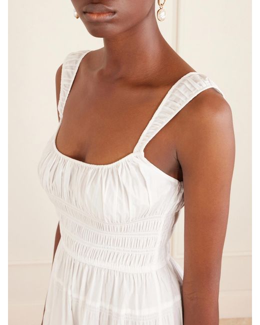 Doen White Clover Shirred Organic Cotton-Poplin Midi Dress