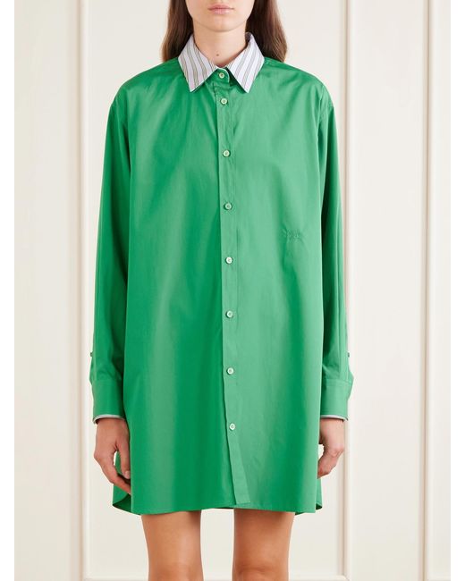 Loewe Green Logo-Embroidered Cotton-Poplin Midi Shirt Dress