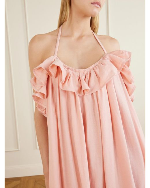 Marrakshi Life Pink Ruffled Striped Cotton Maxi Dress