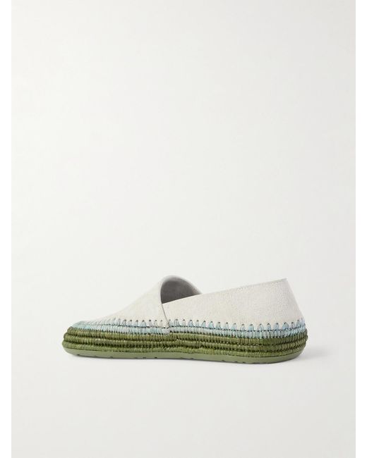 Loewe Green Paula's Ibiza Rio Raffia-Trimmed Suede Espadrilles