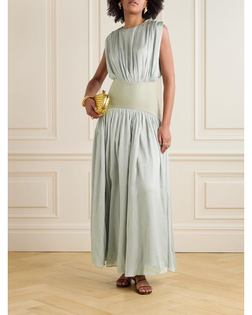 Abadia White Suri Pleated Twill-Trimmed Crepon Gown
