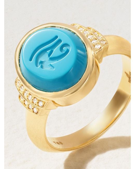 Sorellina Blue Eye Of Horus Ring Aus 18 Karat Mit Türkis Und Diamanten