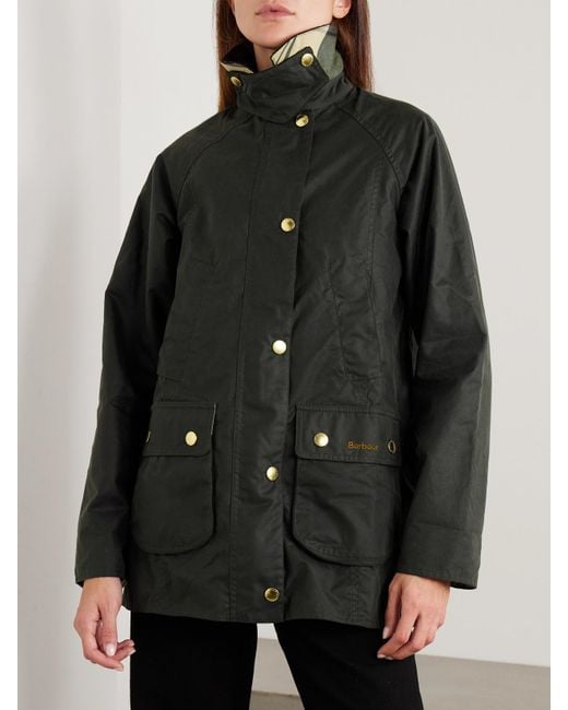 Barbour Gray Beadnell Corduroy-Trimmed Waxed-Cotton Jacket