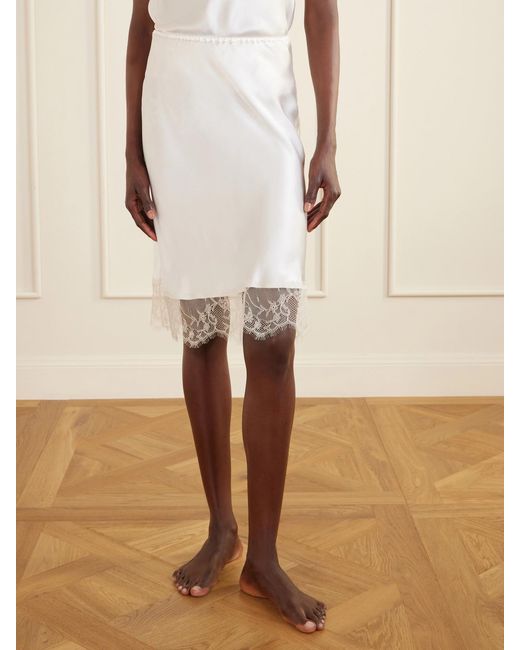Carine Gilson White Lace-Trimmed Silk-Satin Midi Skirt