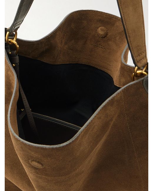 Isabel Marant Brown Oskan Soft Embellished Leather-Trimmed Suede Shoulder Bag