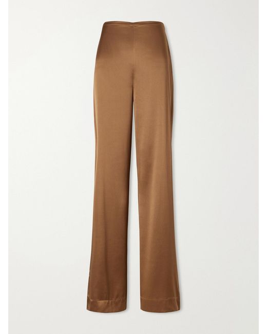 Staud Brown Stroll Silk-Blend Wide-Leg Pants