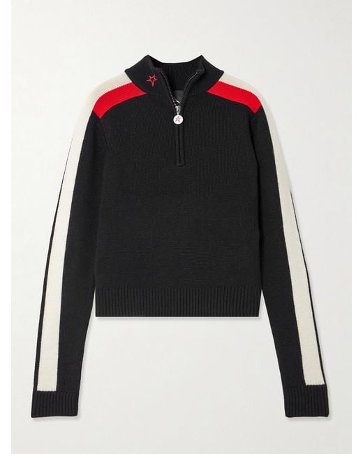 Perfect Moment Black Merino Wool La Tour Quarter-Zip Sweater
