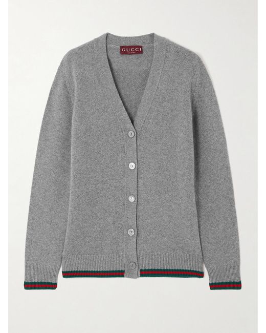 Gucci Gray Striped Wool And Cashmere-Blend Cardigan