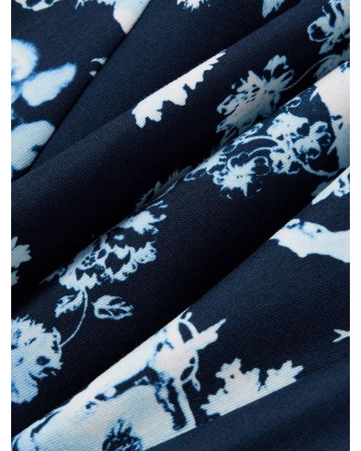 Erdem Blue Midikleid Aus Bedrucktem Ponte Mit Raffungen