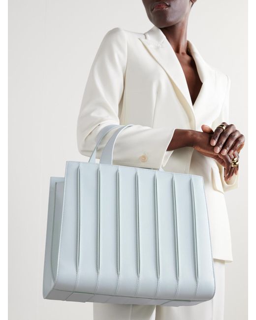 Max Mara Blue Whitney Bag 7 Große Tote Aus Leder Mit Falten