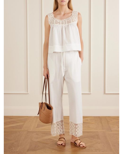 Calle Del Mar White Heirloom Lace-Trimmed Cotton-Poplin Top