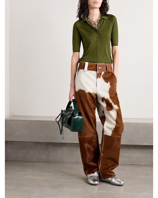 Acne Green Ribbed-Knit Polo Top