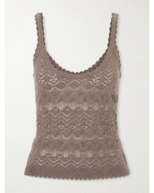 Ulla Johnson Brown Brielle Scalloped Pointelle-Knit Cashmere Tank