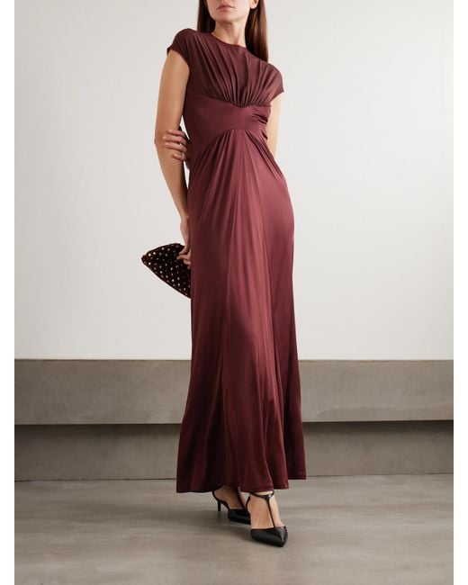 Galvan Gathered Satin-Jersey Gown