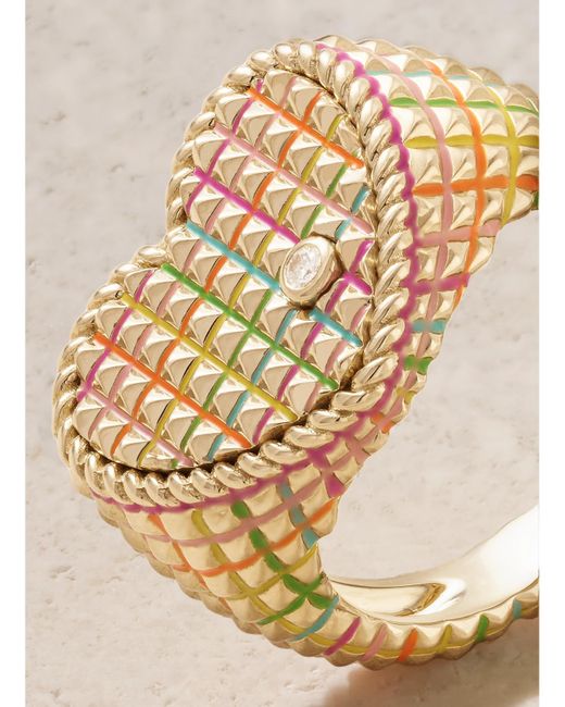 Yvonne Léon Natural Chevaliere Coeur 9-Karat, Diamond And Enamel Ring