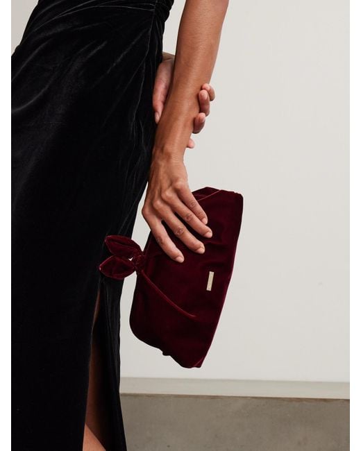 Aquazzura Red Bow Tie Pleated Velvet Clutch