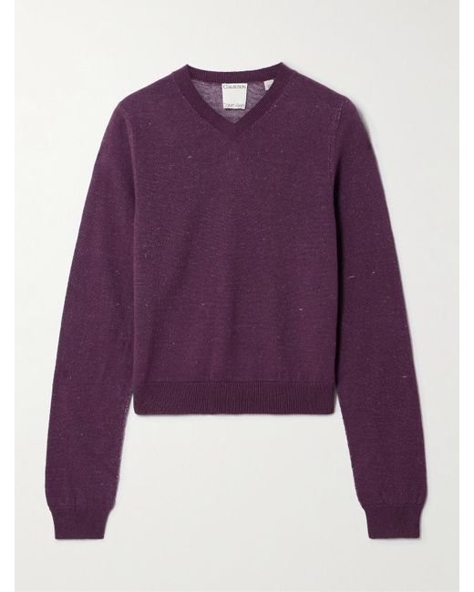 Calvin Klein Purple Celia Cropped Linen, Cashmere And Cotton-Blend Sweater
