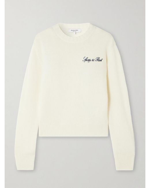 Sporty & Rich Natural Vendome Embroidered Cashmere And Wool-Blend Sweater