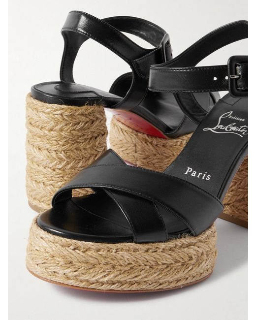 Christian Louboutin Black Calakala 85 Leather Espadrille Platform Sandals