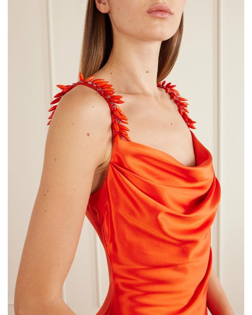 Balmain Orange Shoulders Embellished Silk Dress