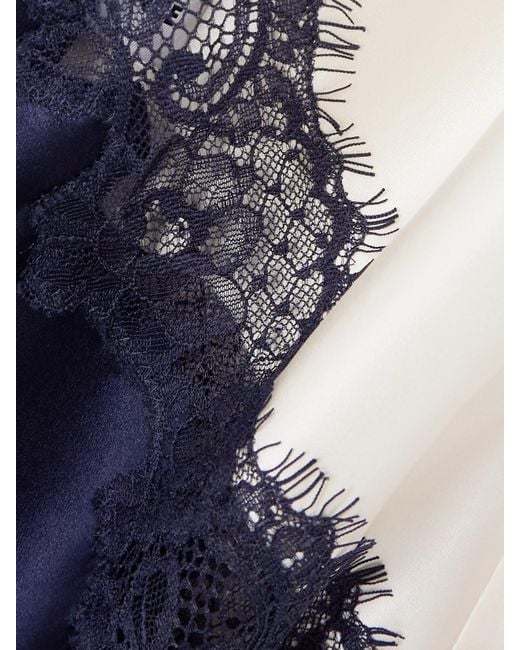 Rebecca Vallance Blue Aumoe Lace-Trimmed Silk-Satin Gown