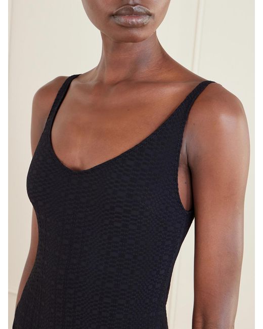 Lisa Marie Fernandez Black Marilyn Stretch-Seersucker Swimsuit