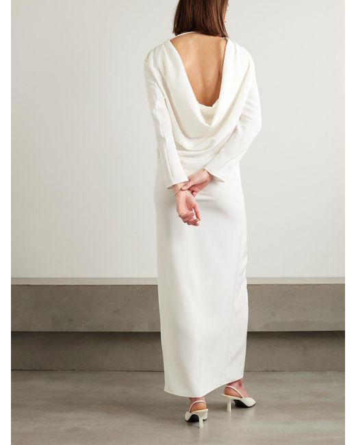 Michael Lo Sordo White Draped Silk-Faille Gown