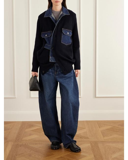 Sacai Blue Denim-Trimmed Wool-Blend Cardigan