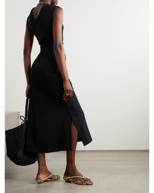 Another Tomorrow Black Midikleid Aus Crêpe Mit Gürtel