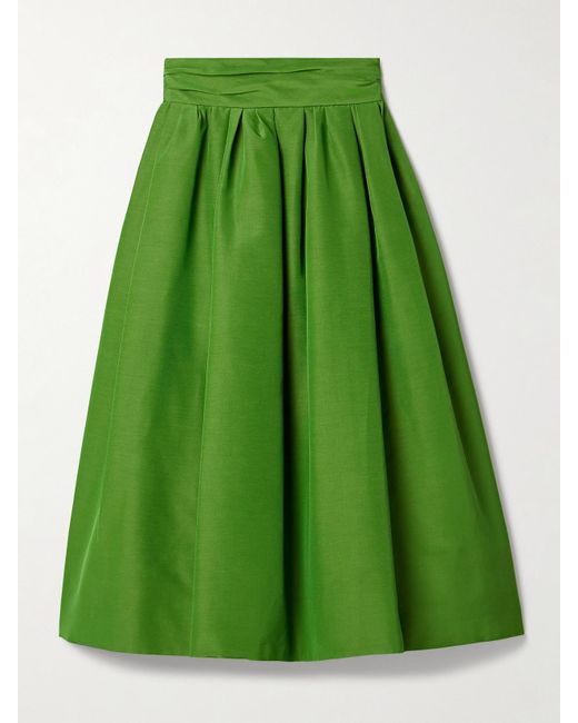 Carolina Herrera Green Midirock Aus Faille Aus Einer Baumwollmischung Mit Falten