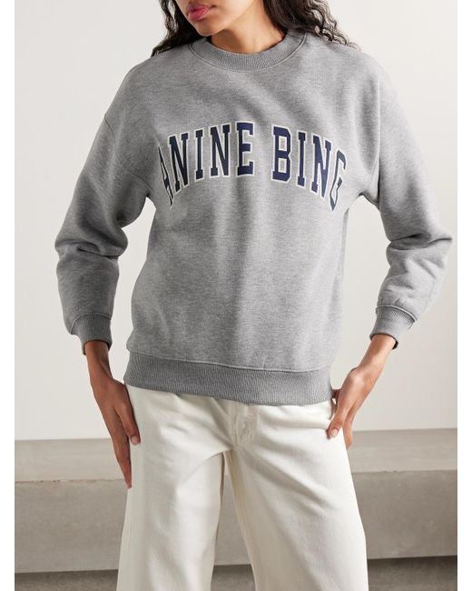 Anine Bing Gray Spencer Printed Cotton-Blend Jersey Sweatshirt
