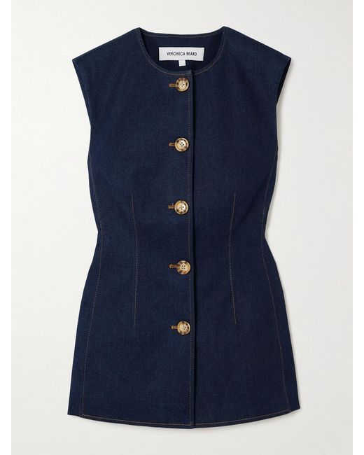 Veronica Beard Blue Jessup Topstitched Denim Vest