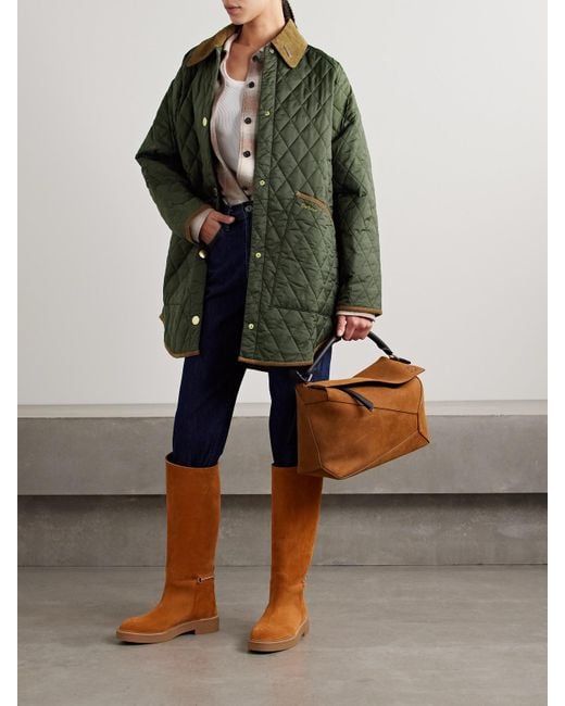 Barbour Green Liddesdale Cotton Corduroy-Trimmed Padded Quilted Shell Jacket