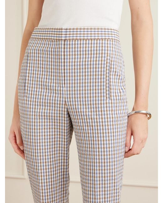 Veronica Beard Gray Arte Checked Cotton-Seersucker Skinny Pants