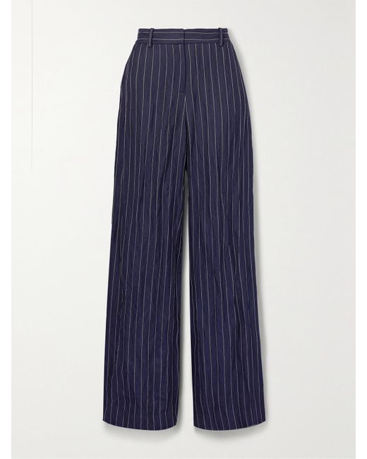 Lafayette 148 New York Blue Sullivan Pinstriped Metallic Twill Straight-Leg Pants