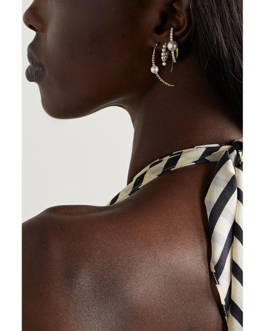 Mizuki Natural 14-Karat, Pearl And Diamond Hoop Earrings