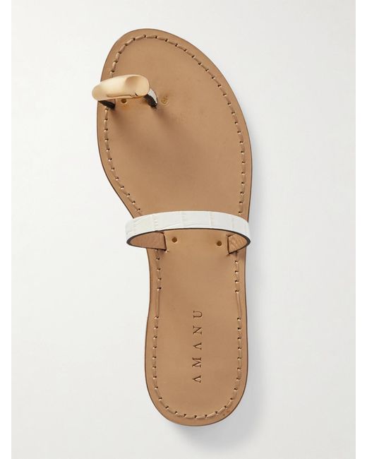 Amanu White The Kibera Embellished Croc-Effect Leather Sandals