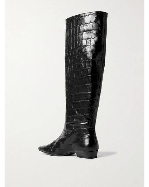 Staud Black Wally Croc-Effect Leather Knee Boots