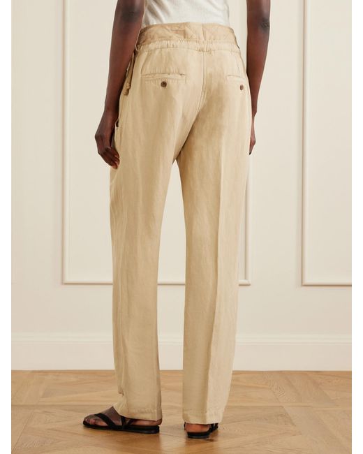 Isabel Marant Natural Sharon Pleated Linen And Silk-Blend Straight-Leg Pants