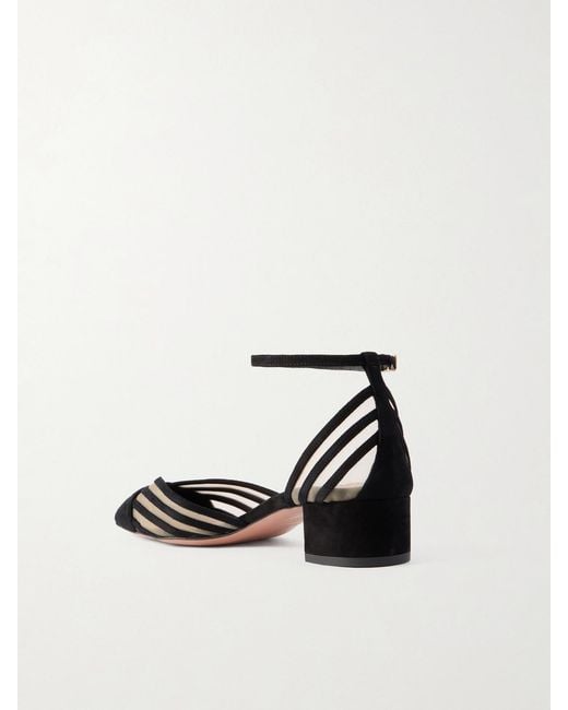 Aquazzura White Alana 35 Suede-Trimmed Mesh Pumps
