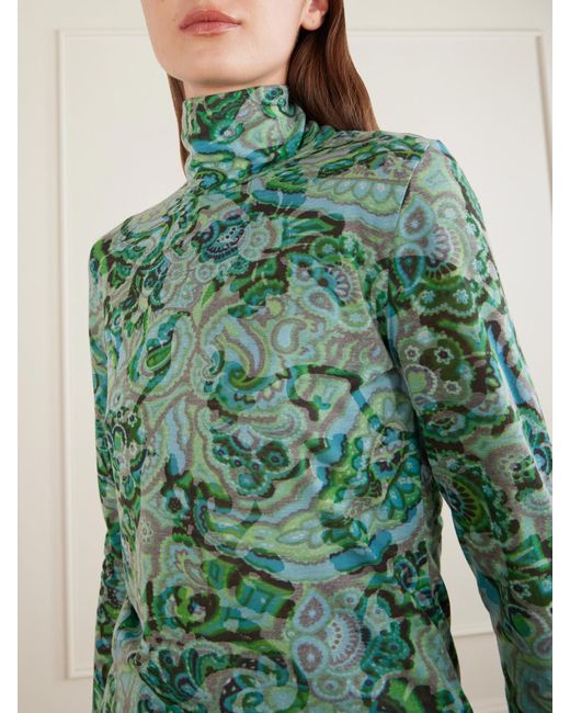 Dries Van Noten Green Printed Jersey Turtleneck