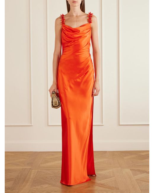 Balmain Orange Shoulders Embellished Silk Dress