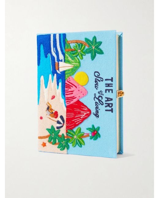 Olympia Le-Tan Blue Mlle Mouns The Art Of Slow Living Embroidered Appliquéd Canvas Clutch