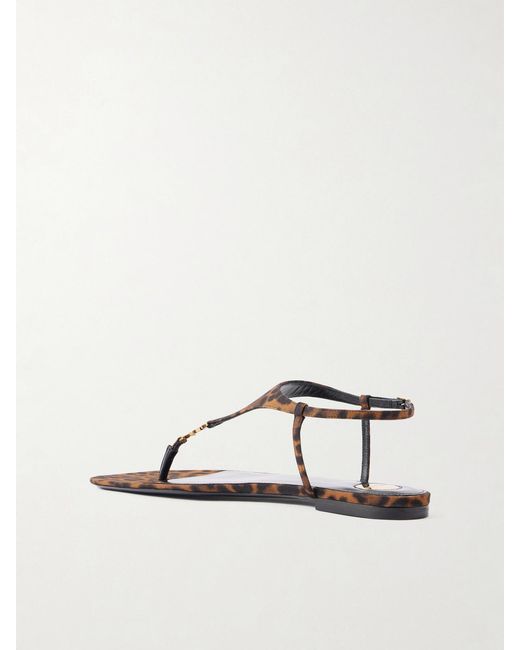 Saint Laurent Natural Cassandra Logo-Embellished Leopard-Print Canvas Sandals