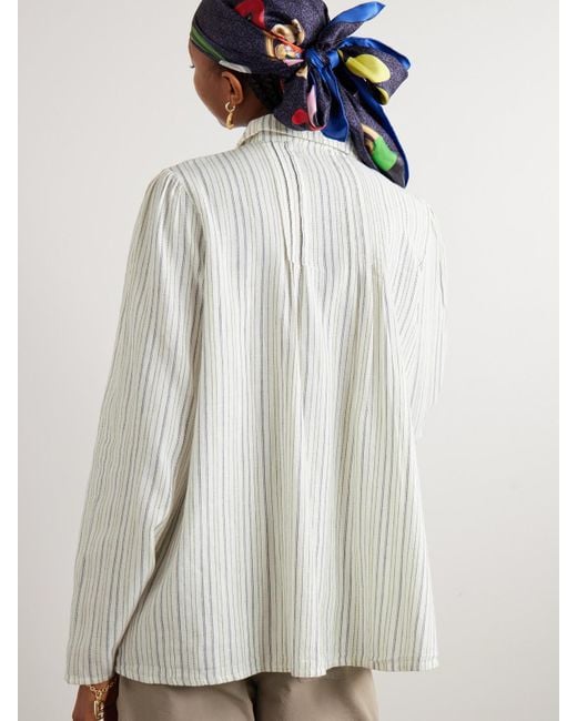 Bode White Electric Appliquéd Striped Cotton-Flannel Blouse