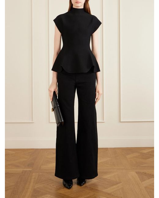Khaite Black Andra Stretch-Knit Turtleneck Peplum Top